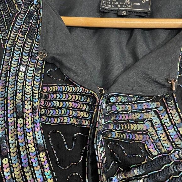 Royal Feelings Vintage Silk Sequin Beaded Evening Blazer Cardigan Size Small - Picture 5 of 11